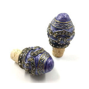 Pewter Cork bottle stoppers. Glossy Purple With Rhinestone Accents. Set Of Two
